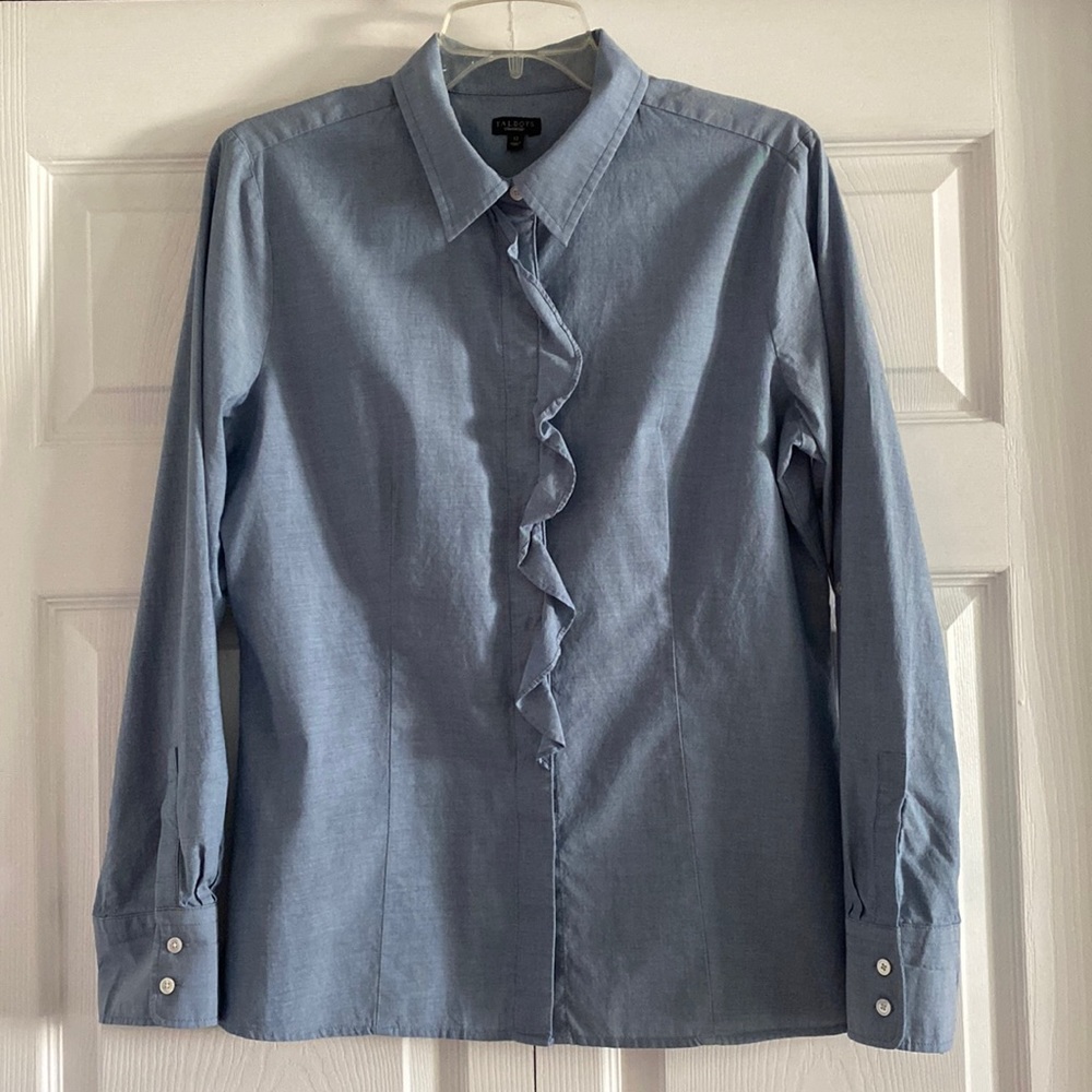 Talbots Light Blue Ruffled Front Button Down - Size 12